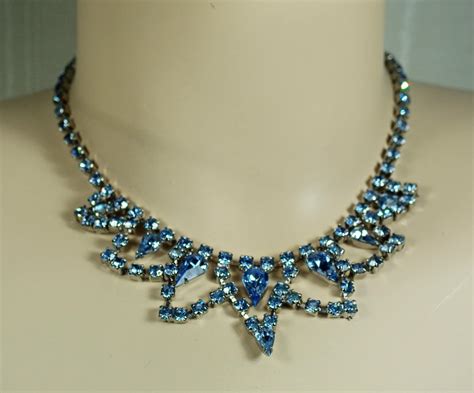 Vintage Givenchy rhinestones light blue drop necklace 